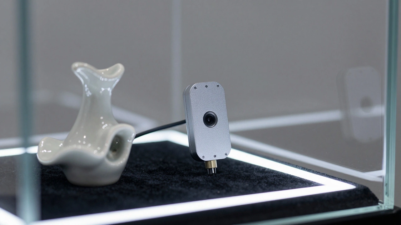 Small digital sensors monitoring humidity around valuable sculpture display