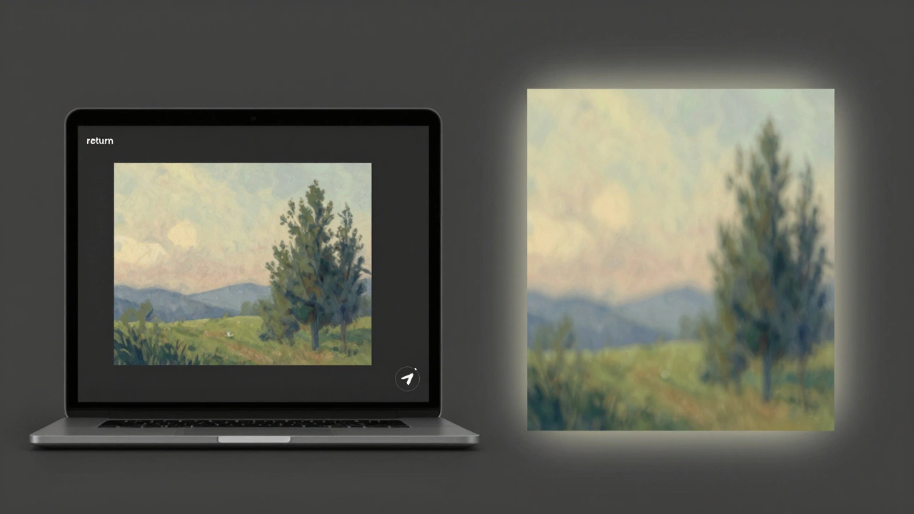 Split-screen: flat photo of art on left, dynamic video of same art on right, highlighting the difference in buyer experience.