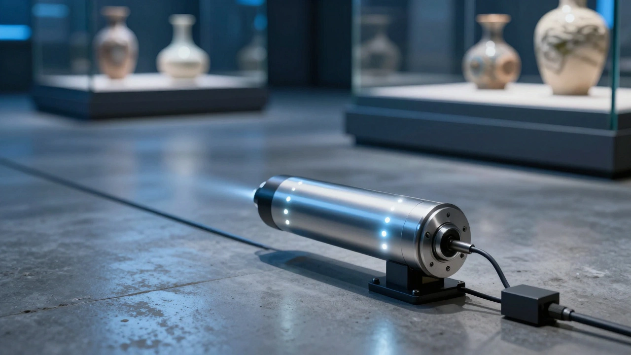 Vibration sensor device on gallery floor protecting art