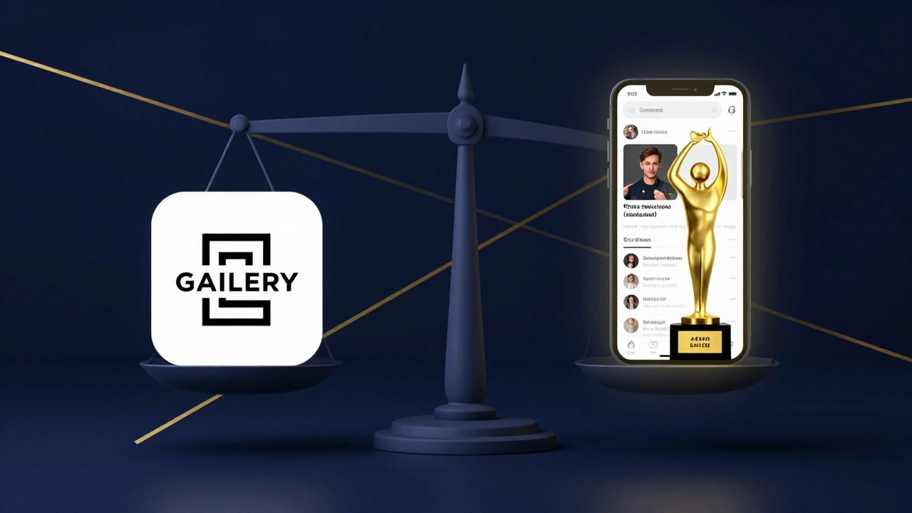 A conceptual scale balancing gallery representation with social media influence and awards.