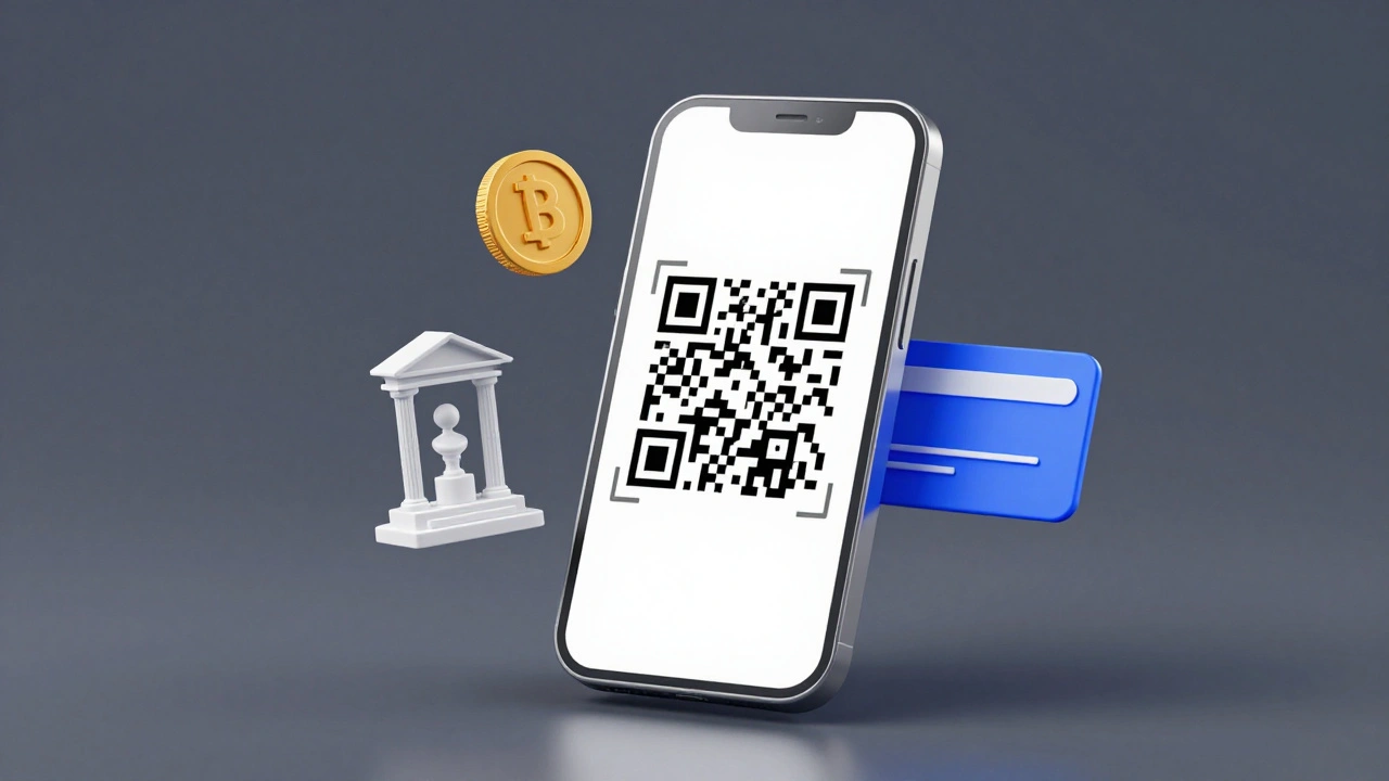 Conceptual 3D visualization of a mobile ticketing app, CRM data, and art gallery elements.