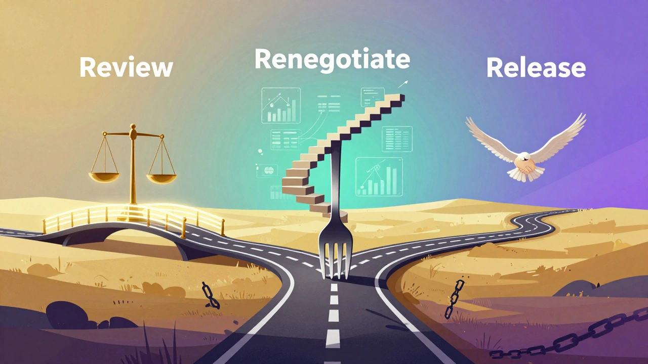 Abstract illustration of three paths for artist contract decisions