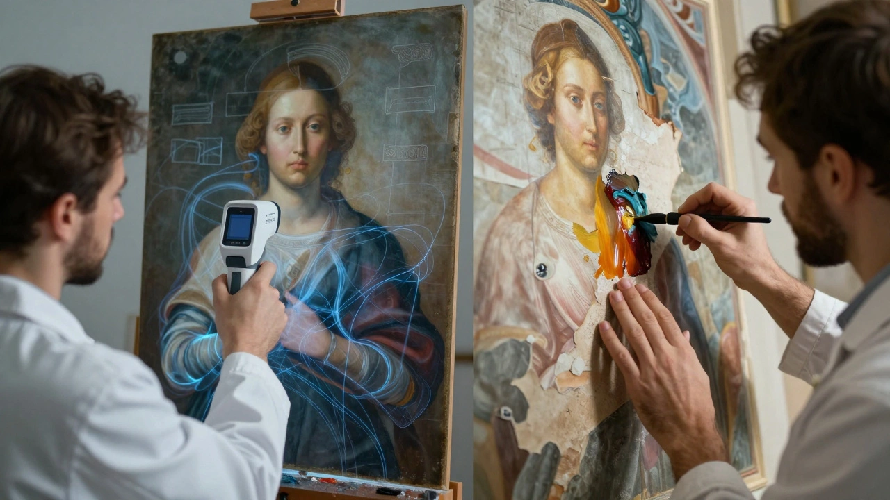 Comparison of scientific conservation analysis versus aesthetic restoration work