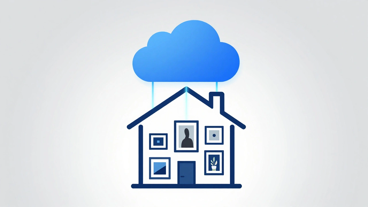 Digital cloud backup concept protecting home art collection