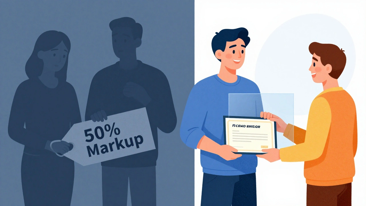 Illustration comparing opaque gallery sales with transparent direct artist sales