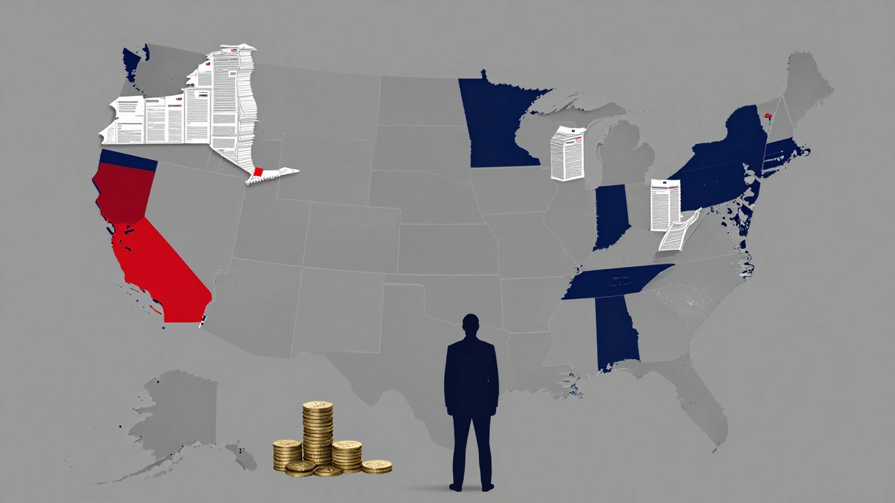 Map of US showing varying tax burdens by state for art