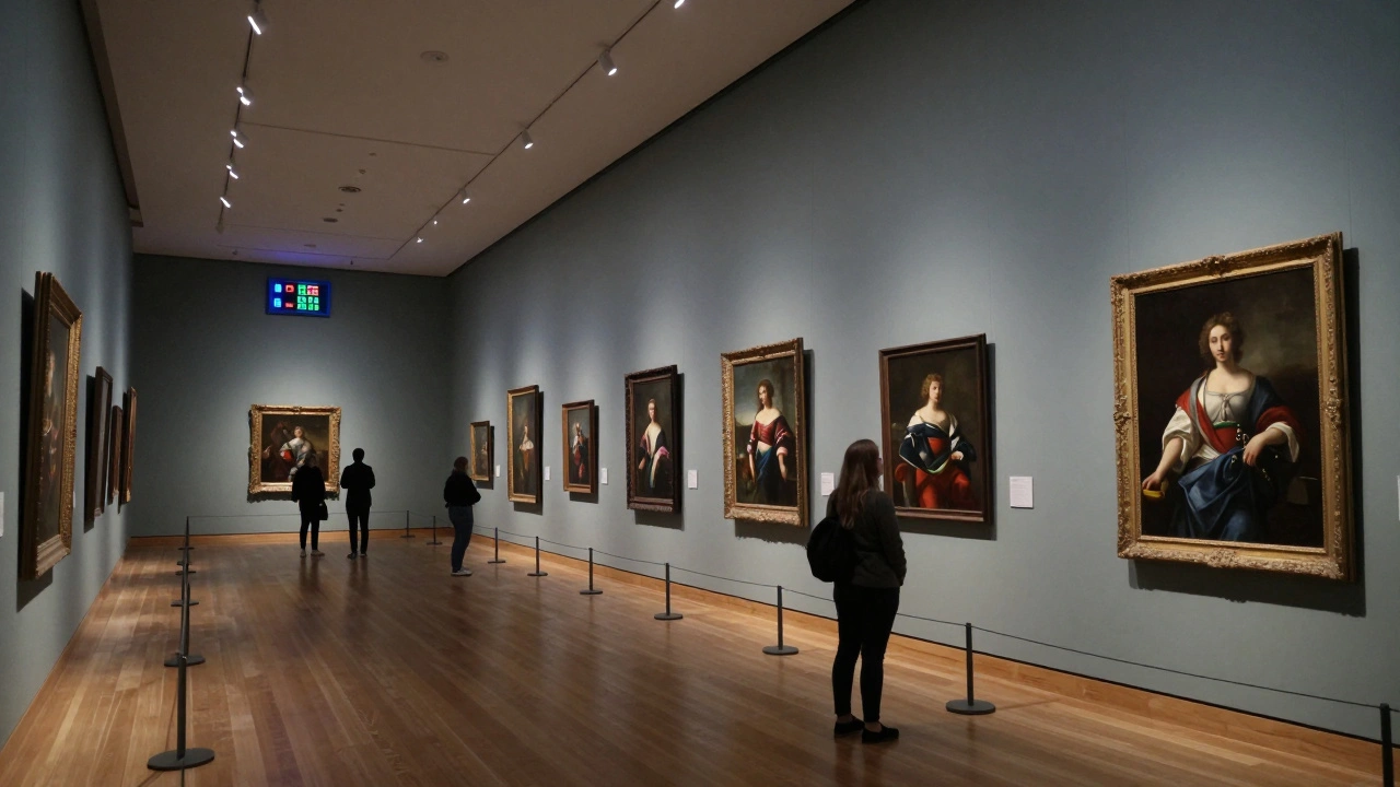 Museum gallery with controlled lighting for preventive art conservation
