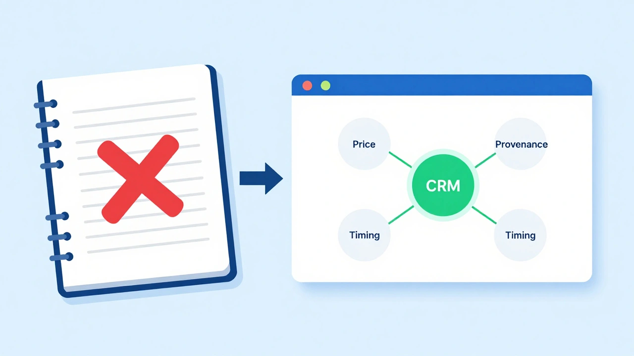 Visual metaphor comparing messy notes to organized CRM data