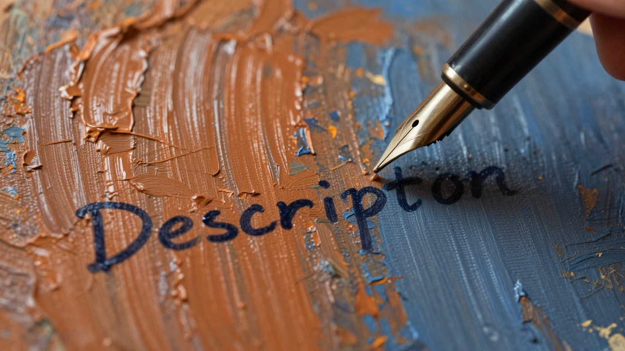 Close-up of textured paint strokes with a pen hovering above