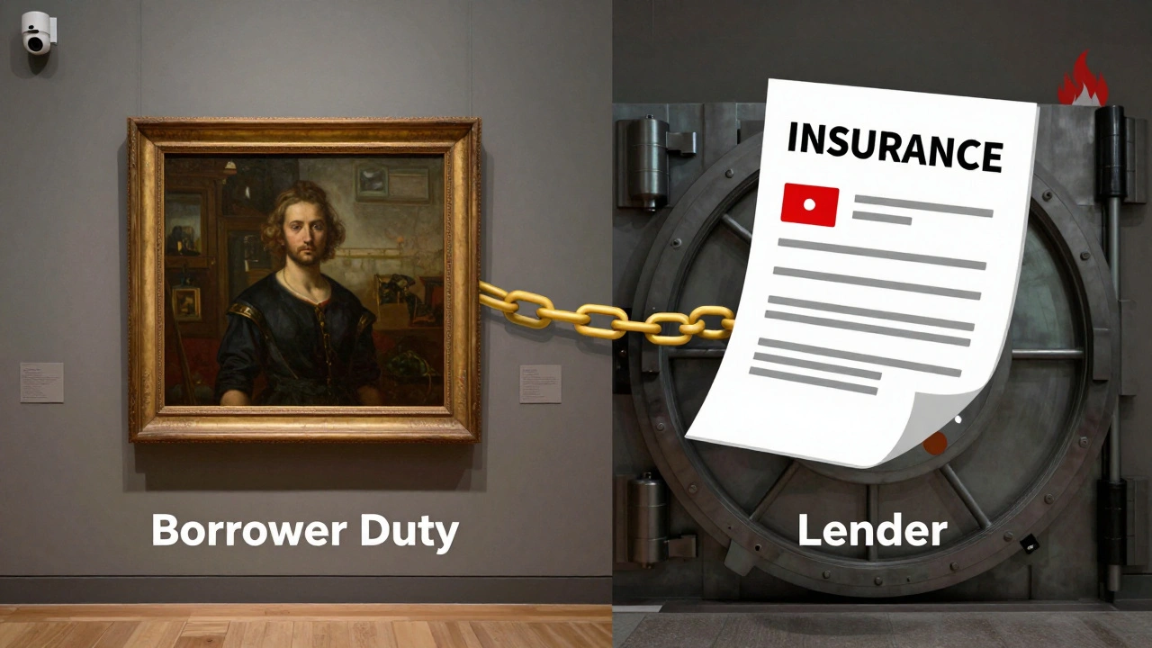 Conceptual image showing art security display linked to insurance policy