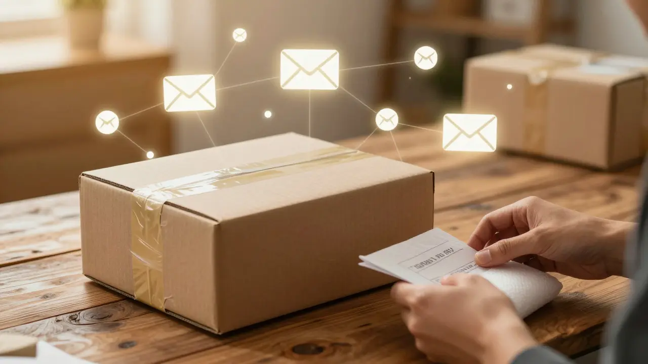 A carefully packed art box on a desk symbolizing direct shipping to collectors