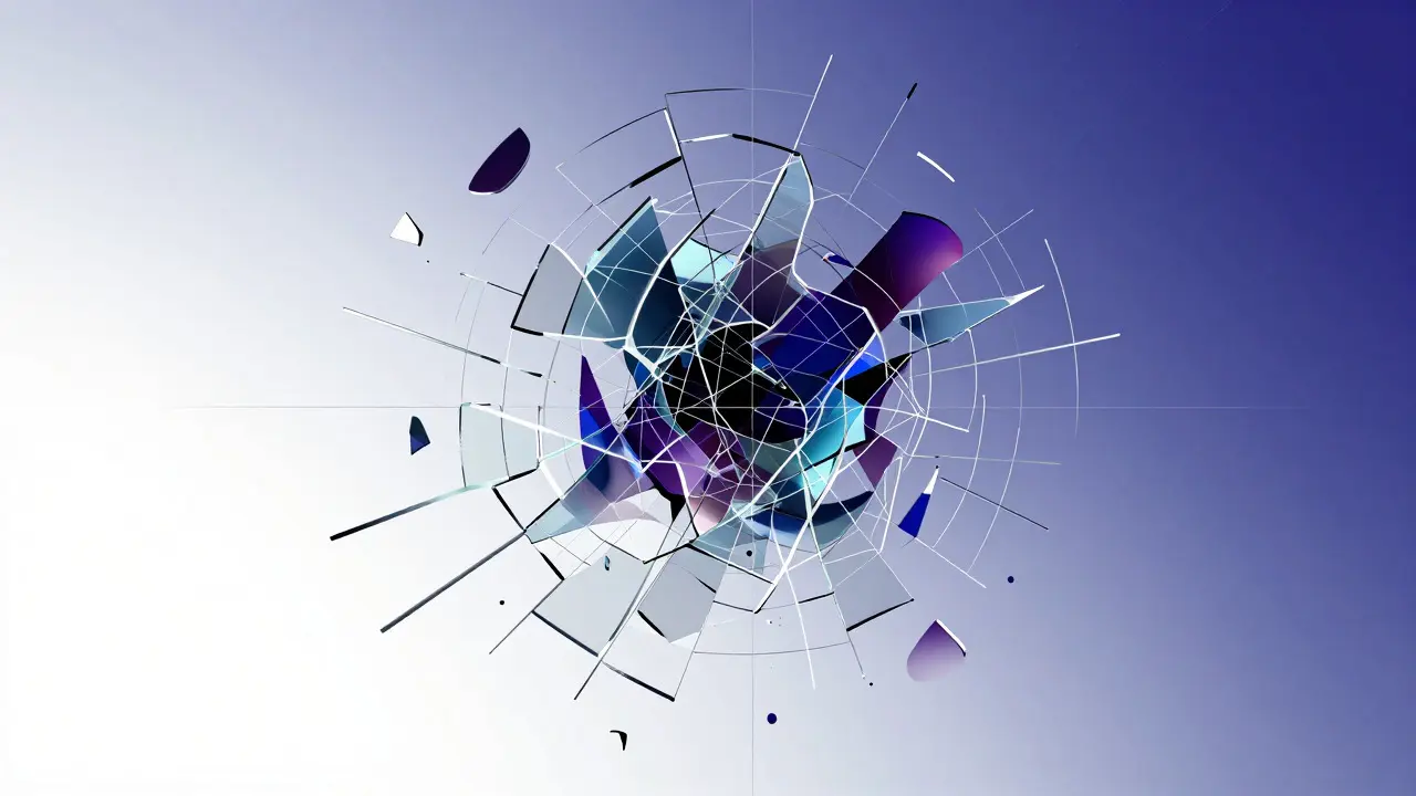 Abstract digital art showing fragmented geometric structures