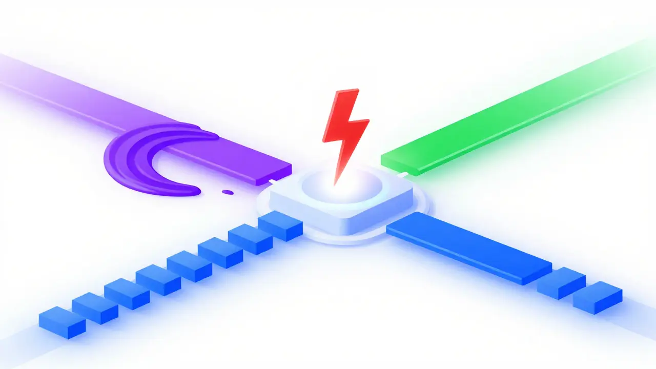Abstract illustration showing four colored streams representing different types of professional communication