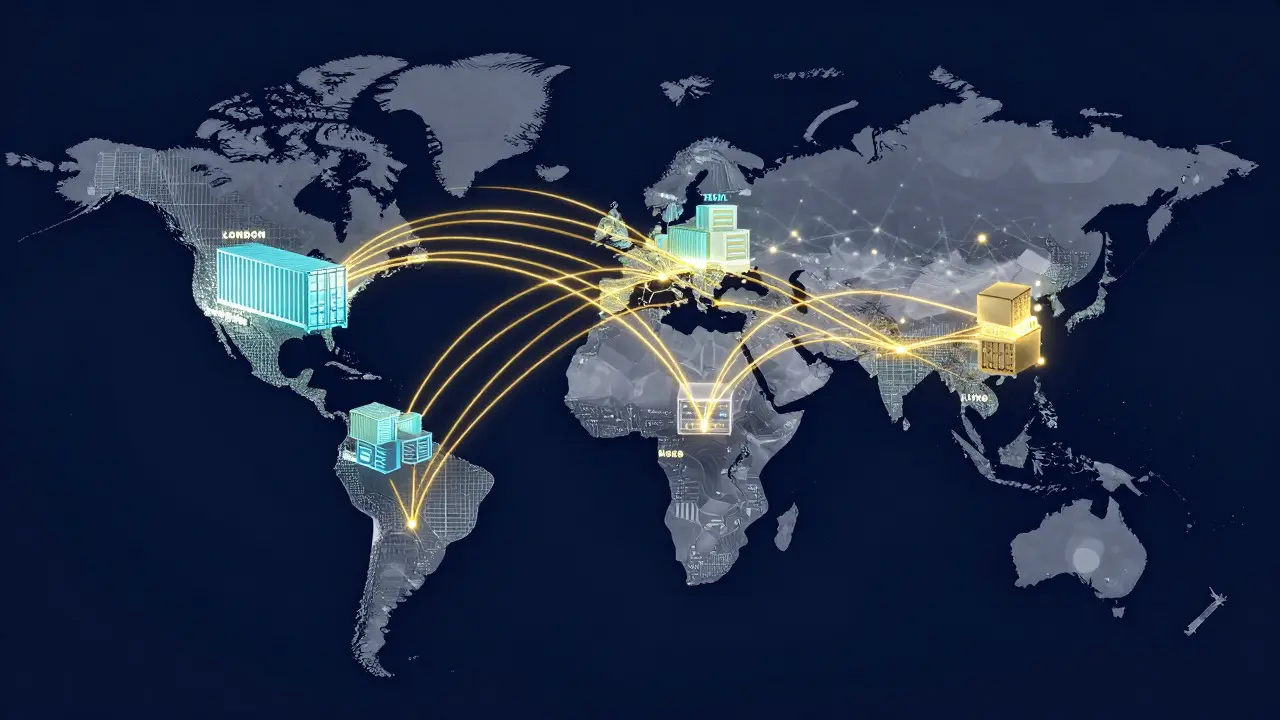 Abstract map showing global art trade routes and digital connections