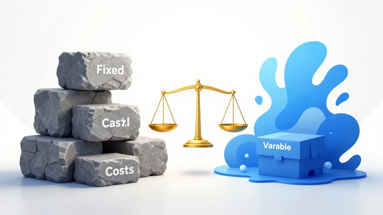 Illustration balancing stone blocks and water representing costs