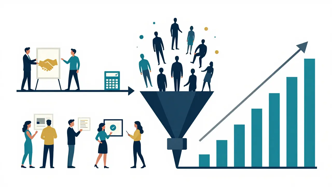 Illustration showing the conversion of collector interactions into sales metrics
