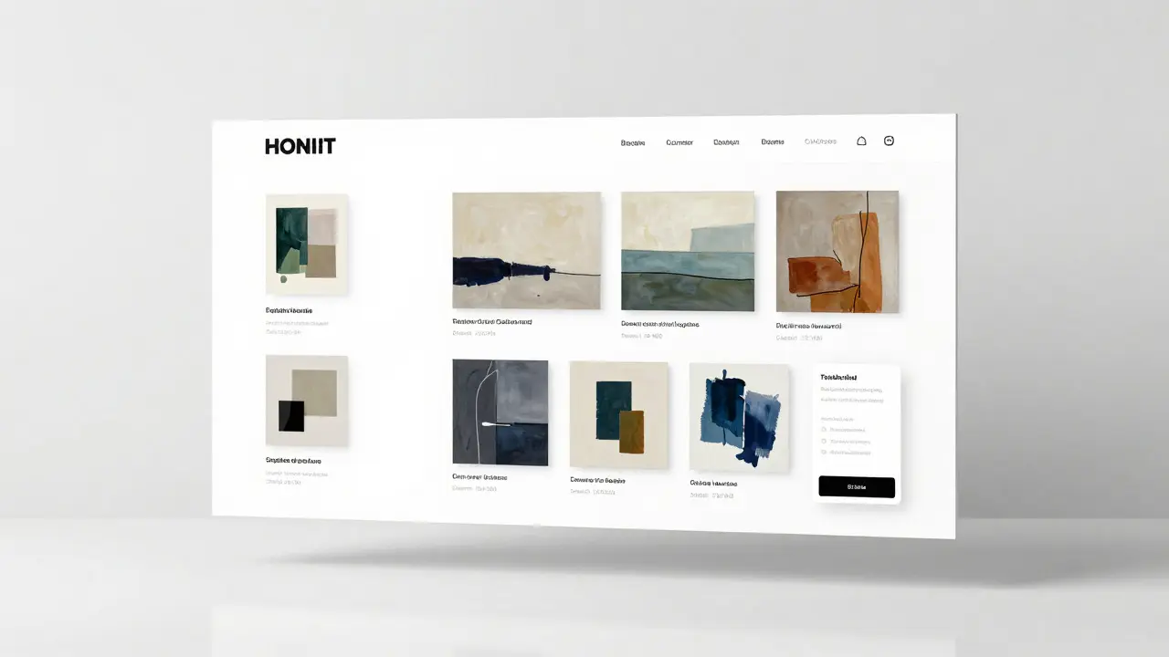 Minimalist display of high-resolution artwork images representing an online store