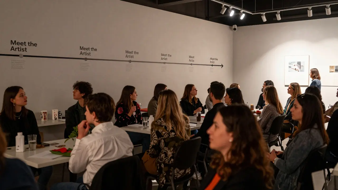 Visual representation of the residency timeline from announcement to final exhibition