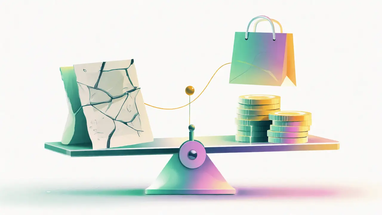 Conceptual scale balancing a cracked art piece against monetary value