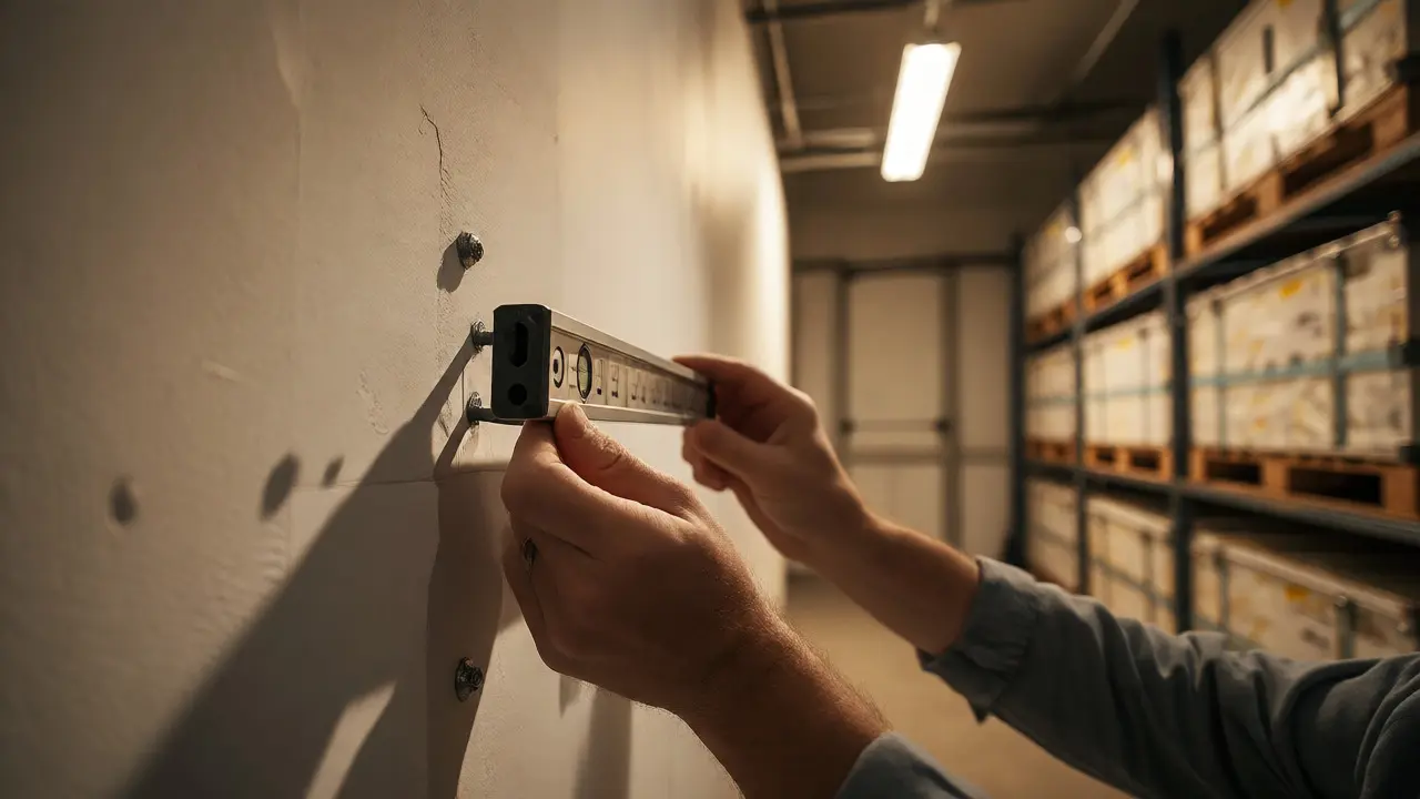 Hands checking wall anchors in a secure art storage space