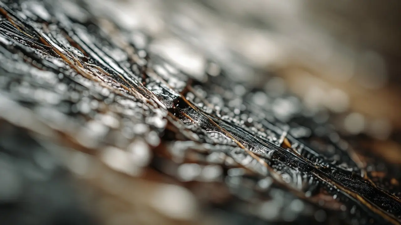 Close-up detail of textured artwork surface in a gallery