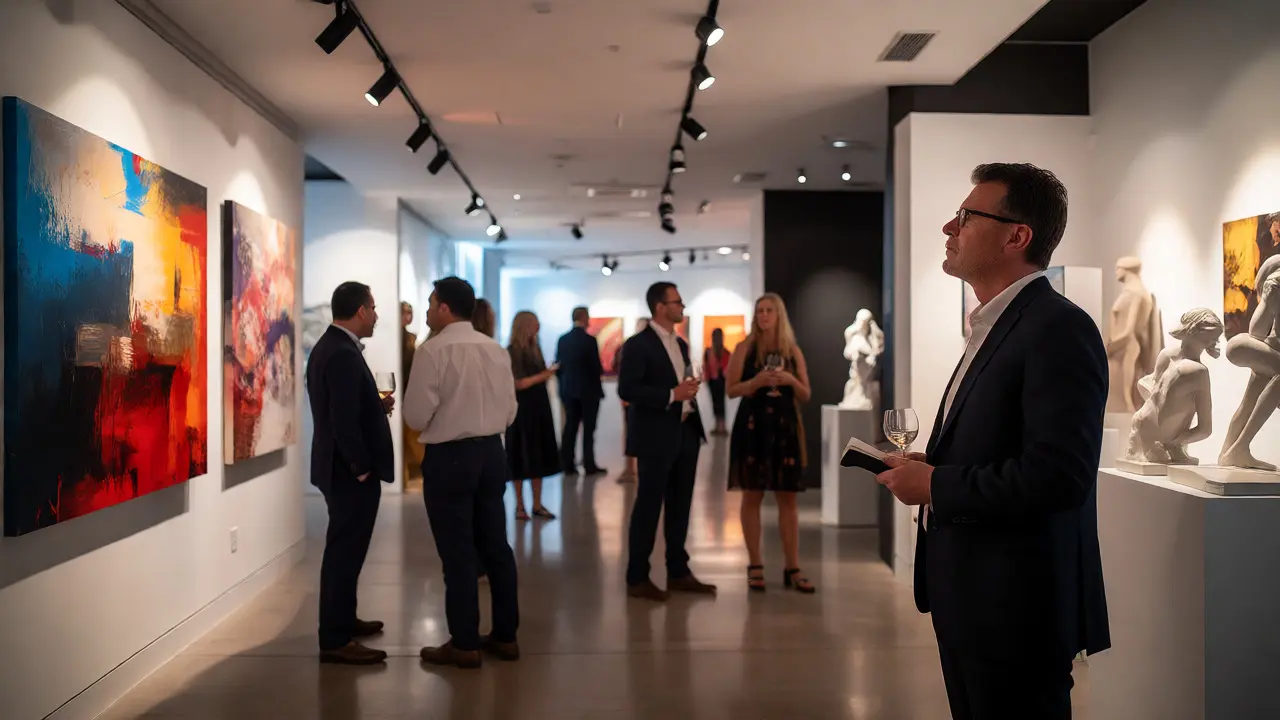 Prospective owner evaluating a busy gallery opening night