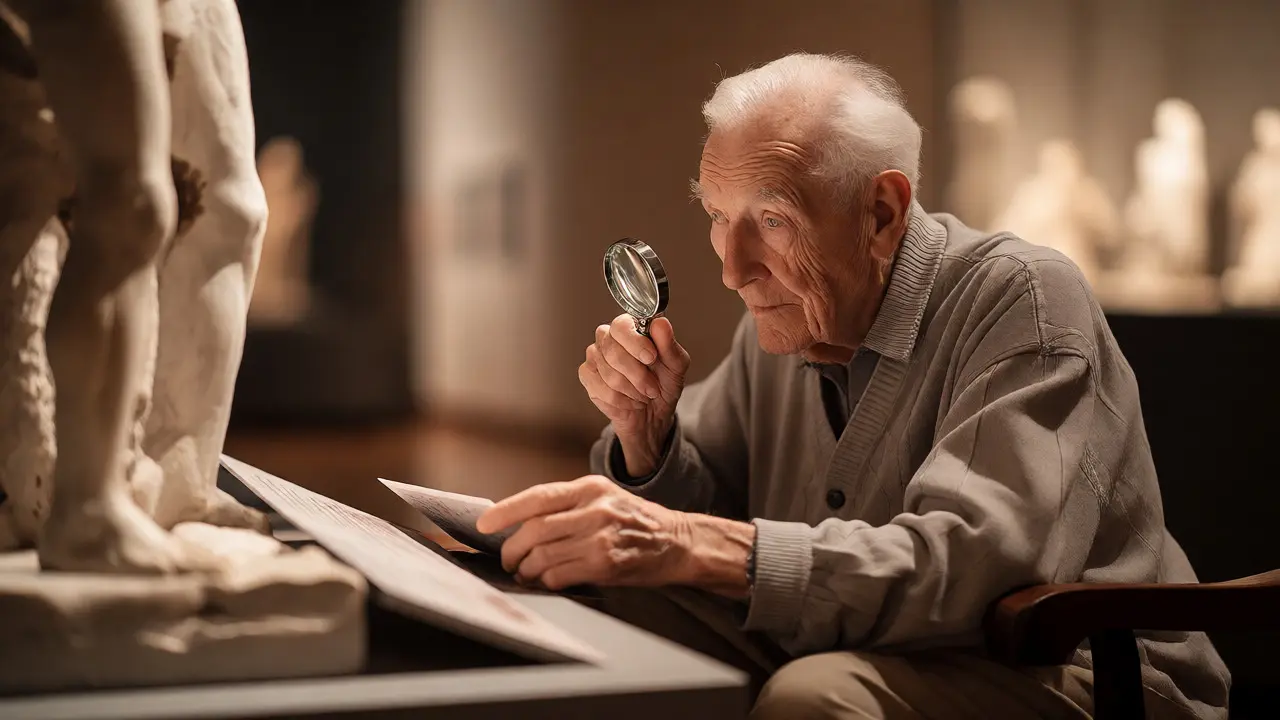 Senior man resting on a bench while reading a large-print guide.
